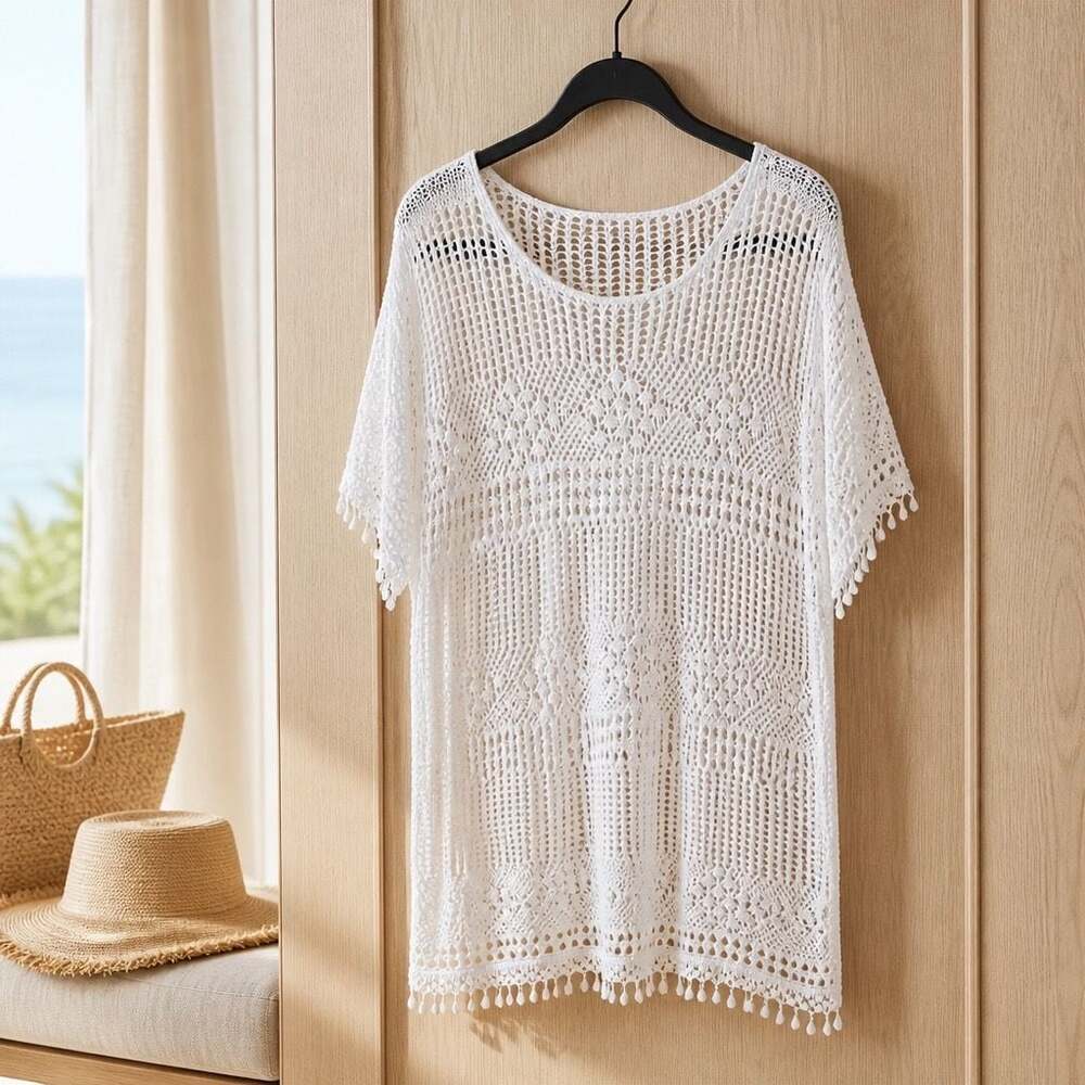 White Crochet Beach Cover-Up Tunic #492